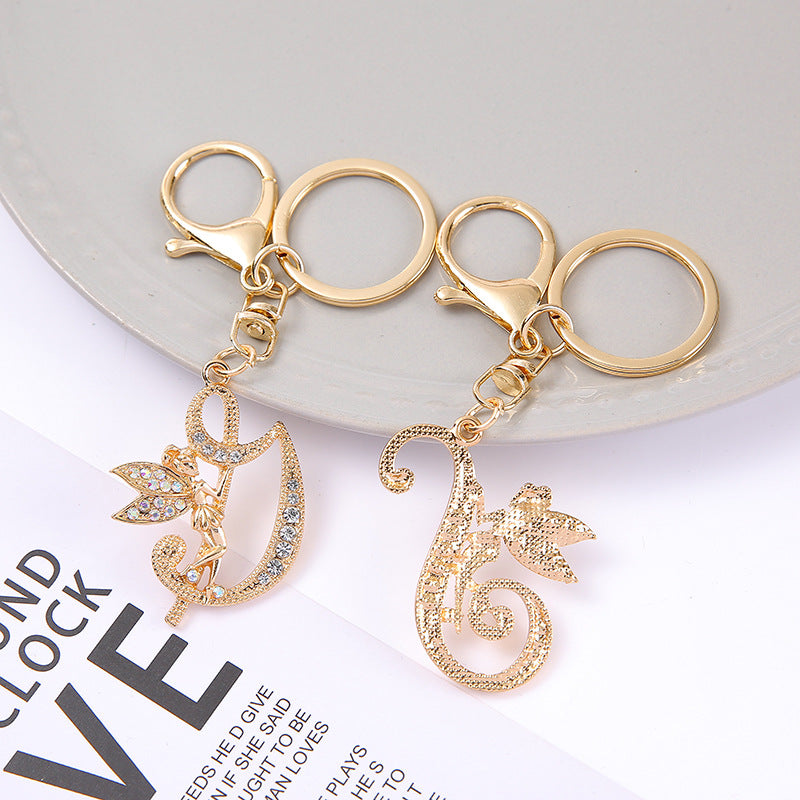 Alloy diamond English letters, key chain, little angel car key pendant