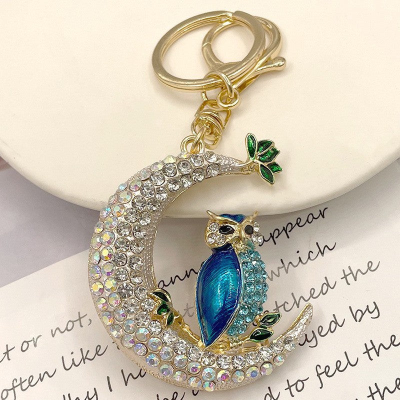 26-Color, Cartoon Owl with Diamonds, Metal Keychain