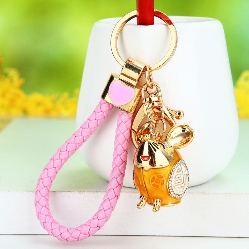 7-Color Alloy love leather rope, keychain, woven car pendant, colored keychain pendant