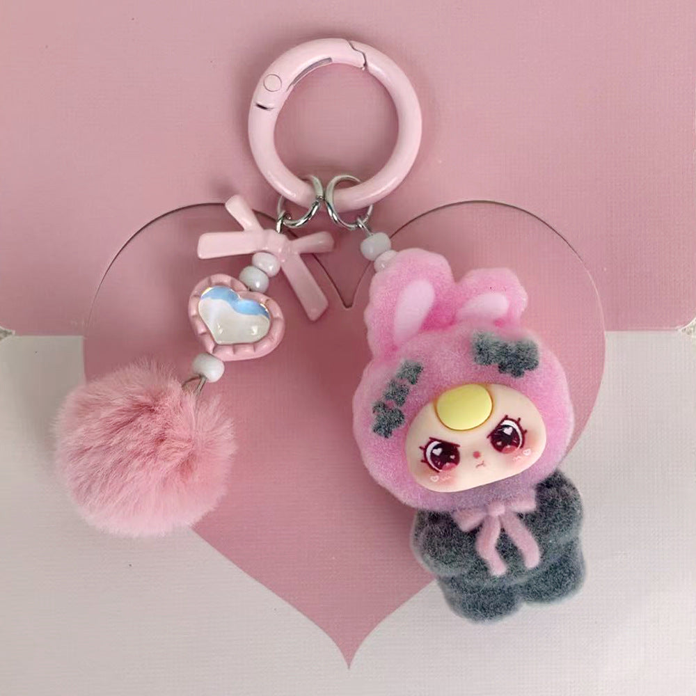 Flocking standing baby three-year-old pendant school bag bag cartoon DIY doll girl pendant student keychain gift