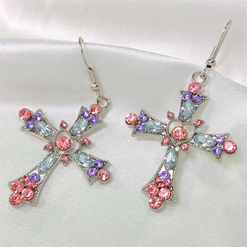 Fashion Bohemian Crystal Rhinestone Colorful Cross Earrings