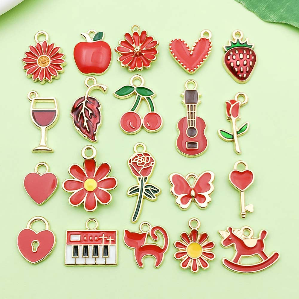 NO.9 Mixed 20 red gold plated enamel charm metal, alloy