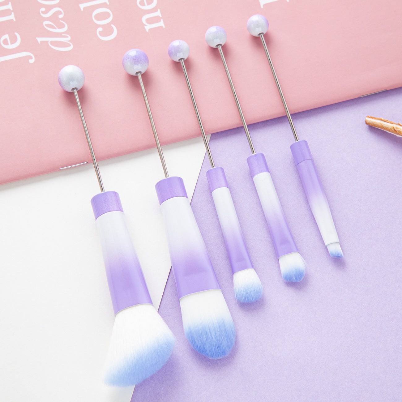 5 DIY metal handles, beaded makeup brush set
