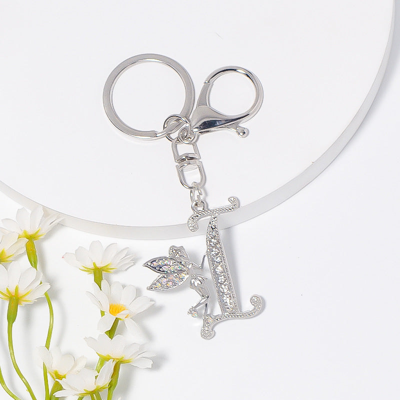 Alloy diamond English letters, key chain, little angel car key pendant