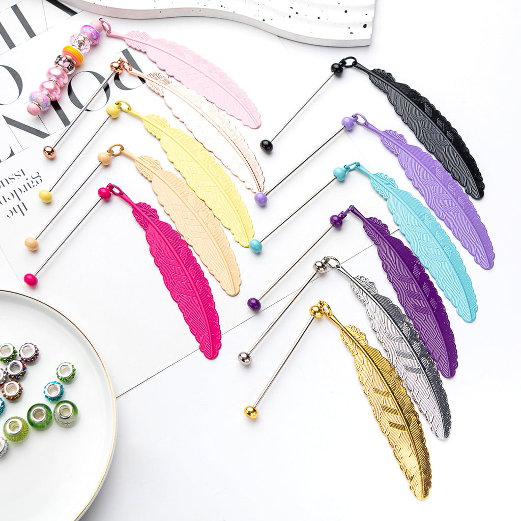 14-Color DIY feather bookmark, cartoon pendant, reading mark page holder 19.6 * 2.4cm