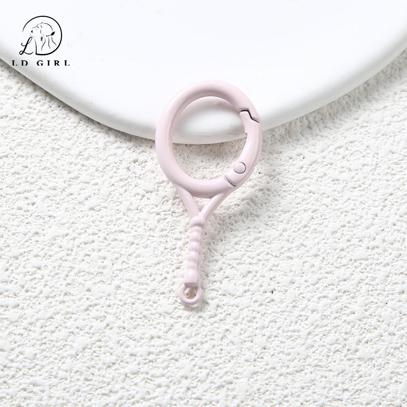 A Tennis racket spring buckle, open ring, spring ring, badminton racket keychain, DIY accessory buckle