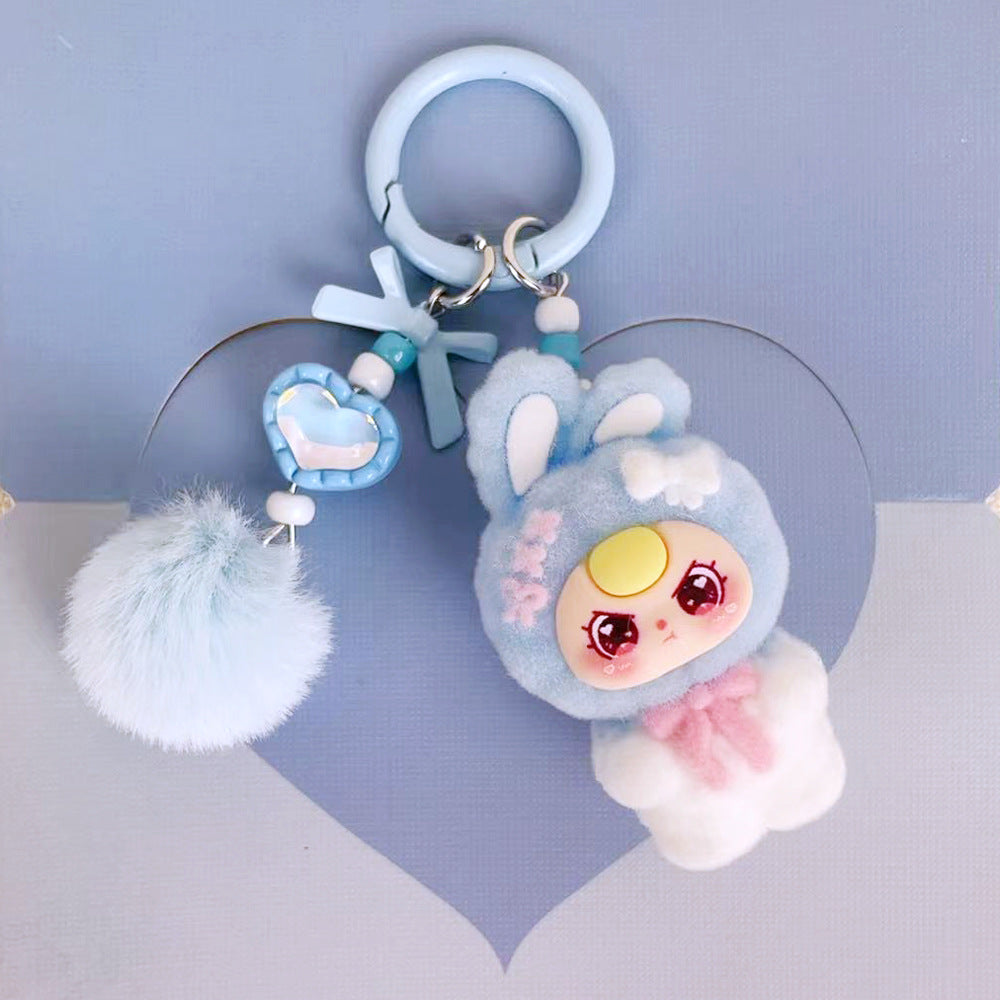 Flocking standing baby three-year-old pendant school bag bag cartoon DIY doll girl pendant student keychain gift