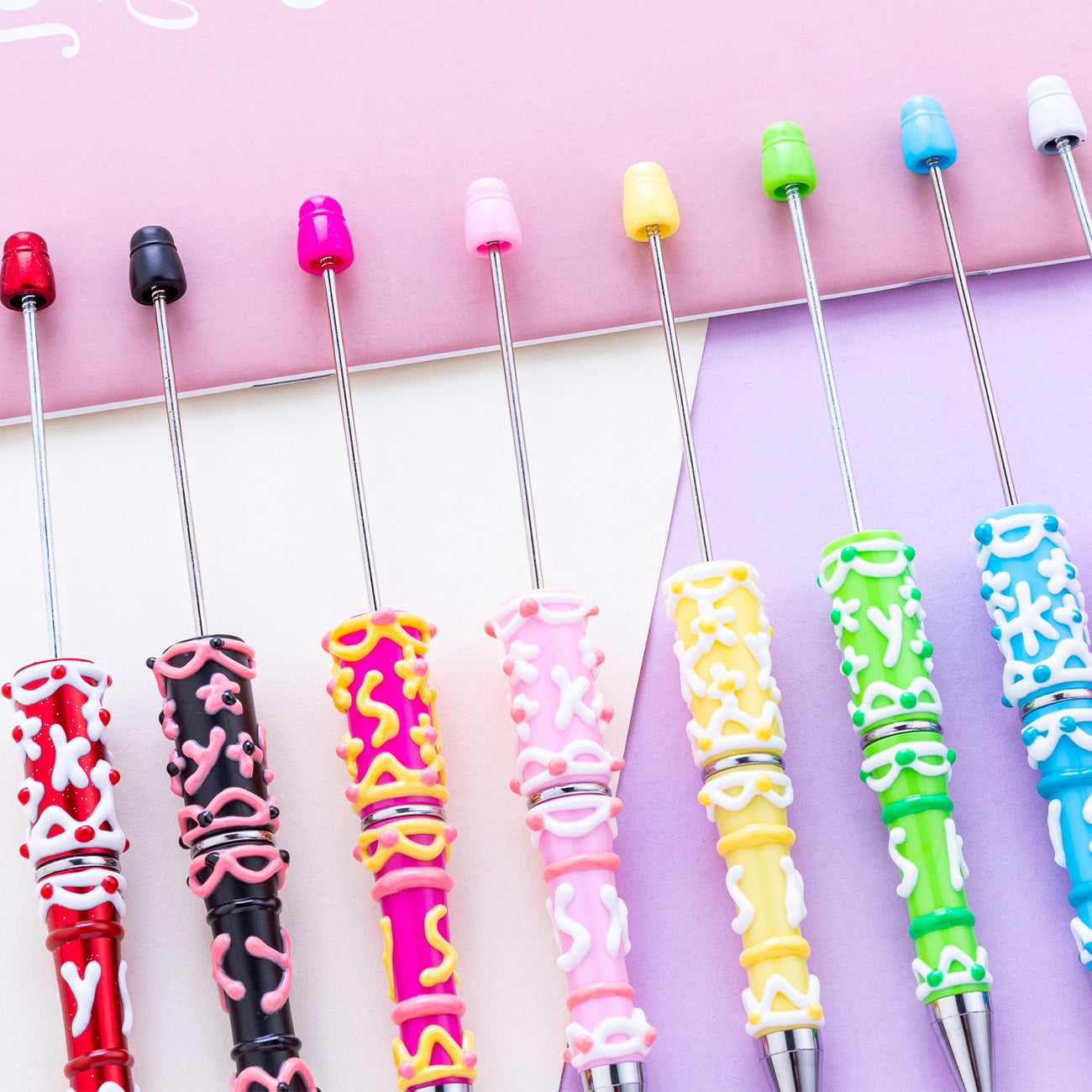 12-Color DIY cream glue hand-painted bead pen, creative handmade DIY, handmade oil painting ballpoint pen, cute girl heart plastic pen