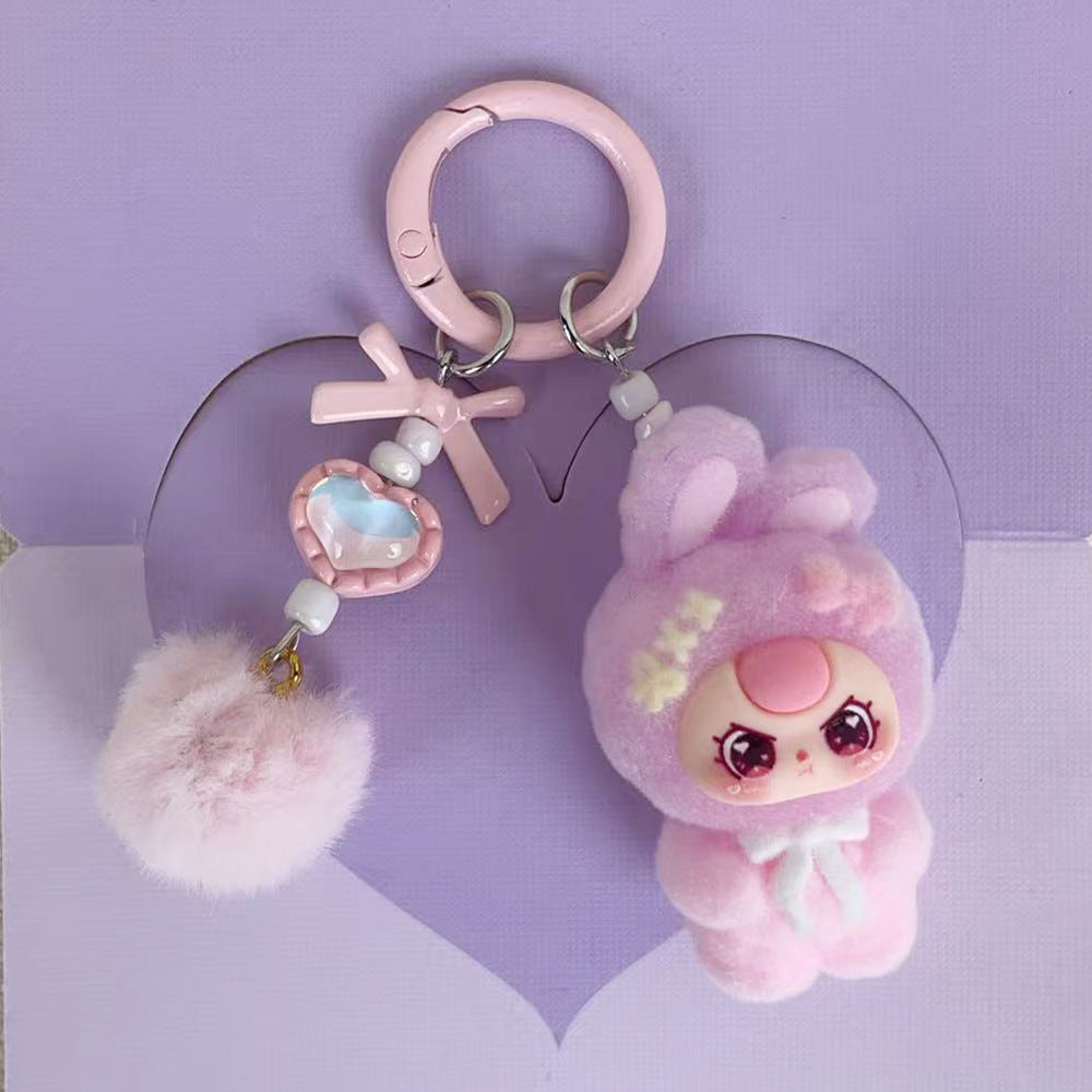 Flocking standing baby three-year-old pendant school bag bag cartoon DIY doll girl pendant student keychain gift