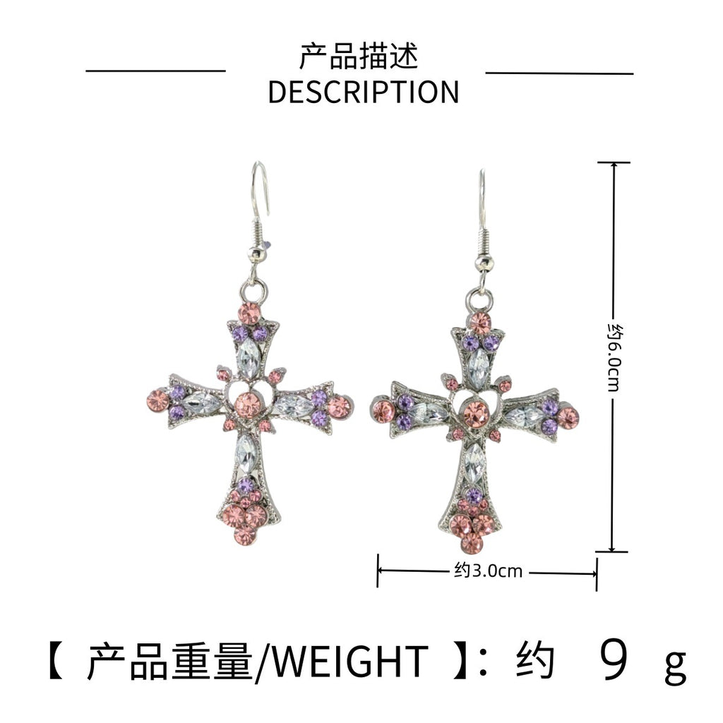 Fashion Bohemian Crystal Rhinestone Colorful Cross Earrings
