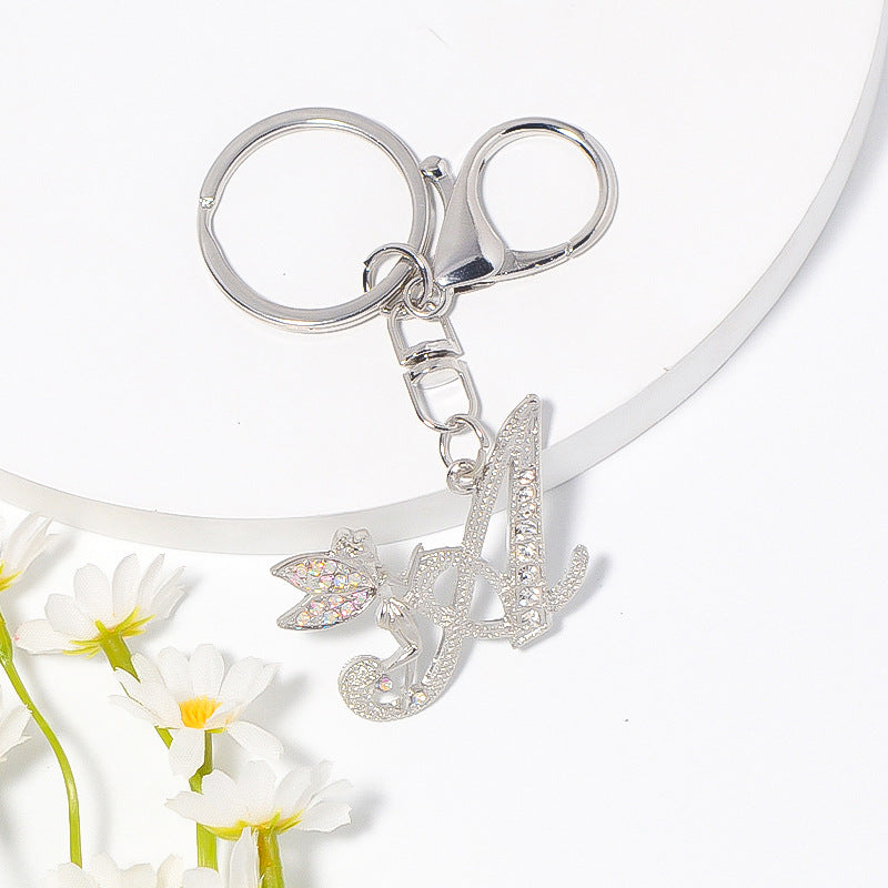 Alloy diamond English letters, key chain, little angel car key pendant