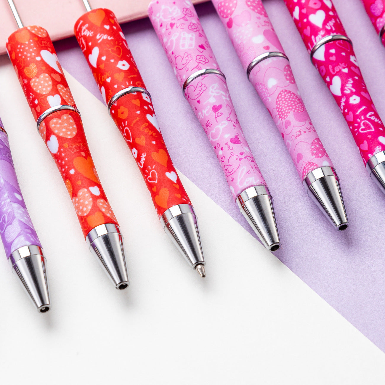 16-Color DIY Valentine's Day love bead pen, creative handmade, printed multi-color beaded ballpoint pen