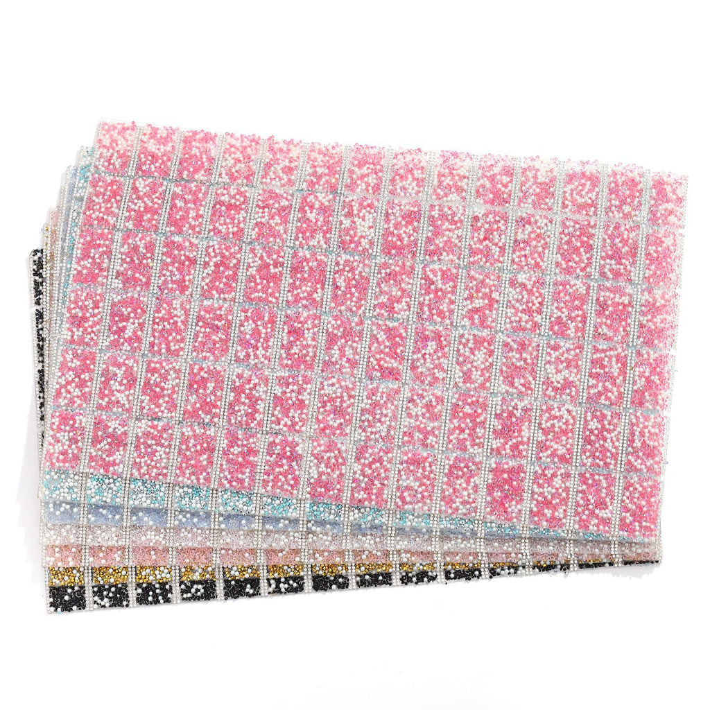 7-Color Pointed bottom with pearl double-sided glue square diamond piece [whole piece 24 * 40cm small square 3 * 4cm]
