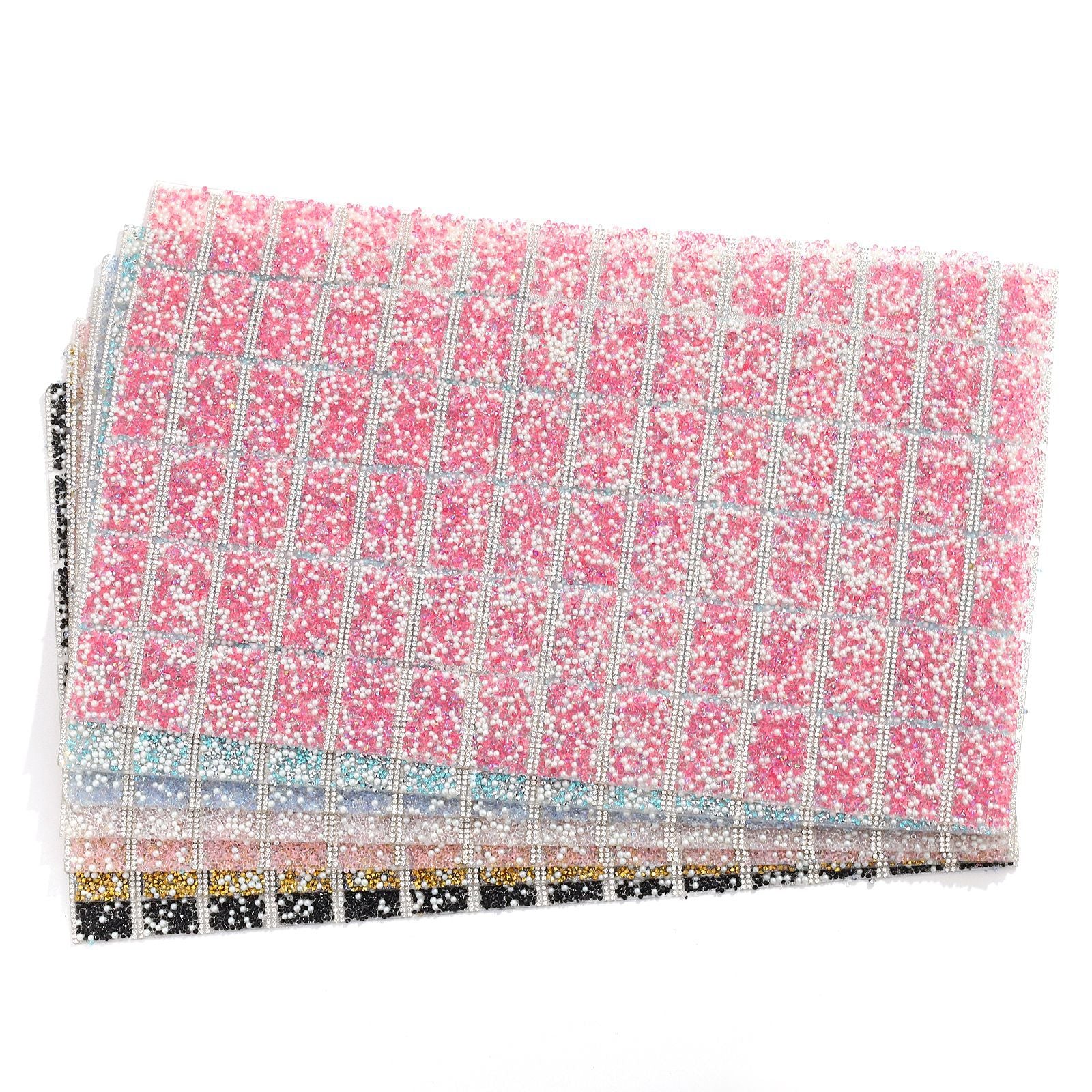 7-Color Pointed bottom with pearl double-sided glue square diamond piece [whole piece 24 * 40cm small square 3 * 4cm]