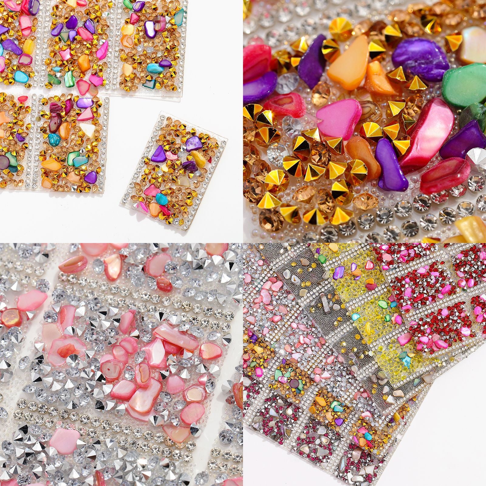 6-Color Pointed bottom rhinestone with colored gravel double-sided tape square drill piece [whole piece 24 * 40cm small square 3 * 4cm]