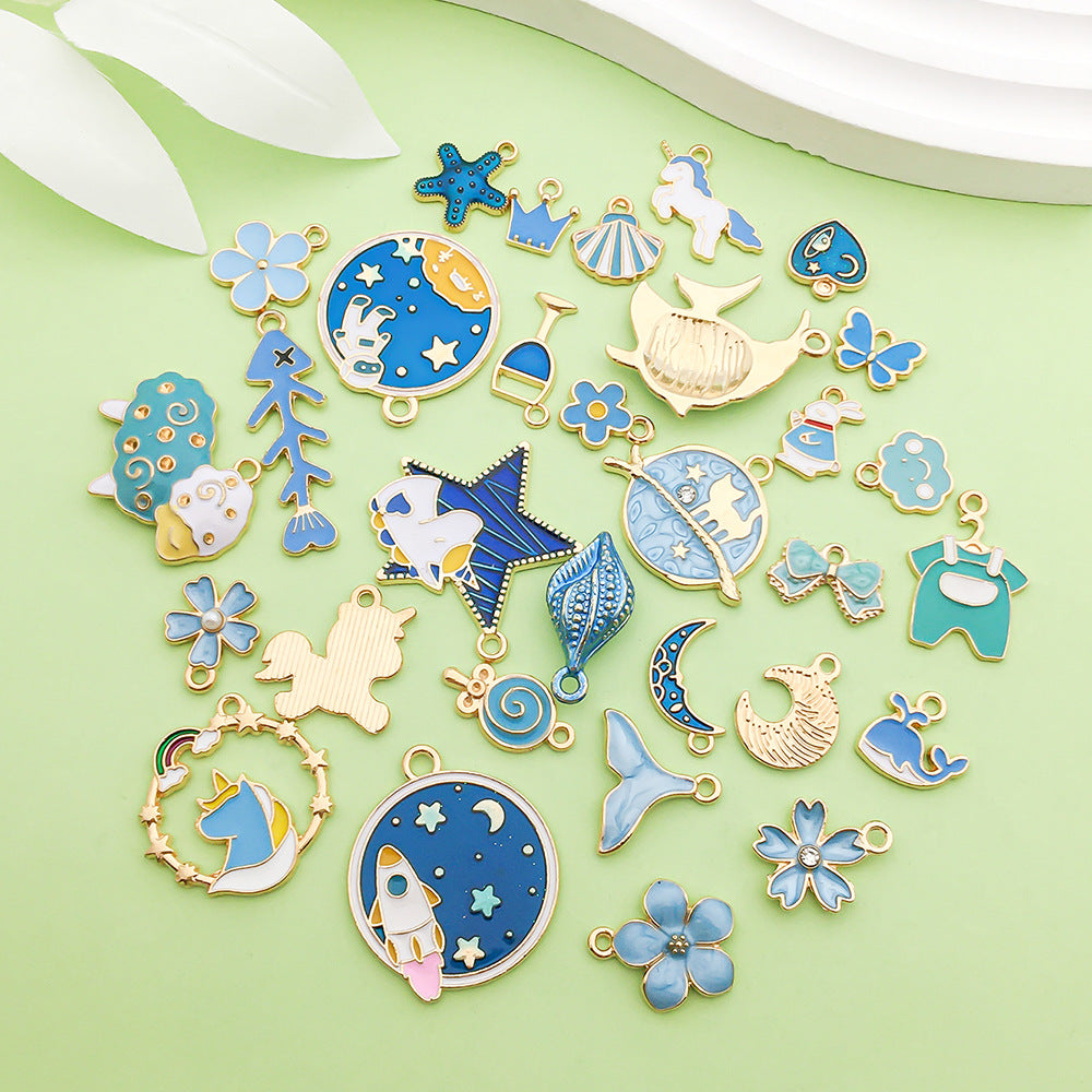 lake blue mixed 31 assorted gold plated enamel charm