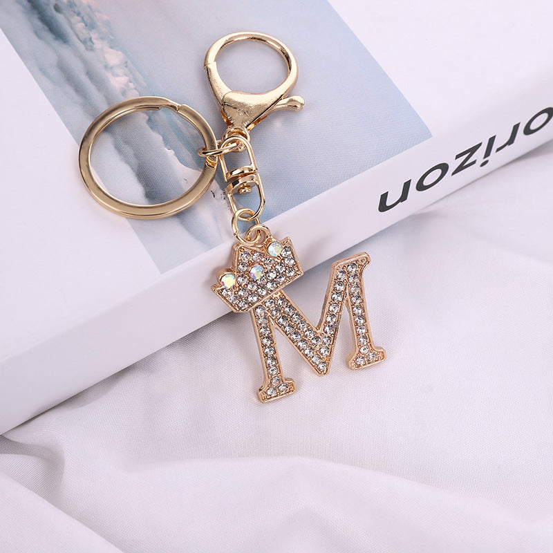 Metal Diamond letter keychain, premium key ring, rhinestone backpack charm