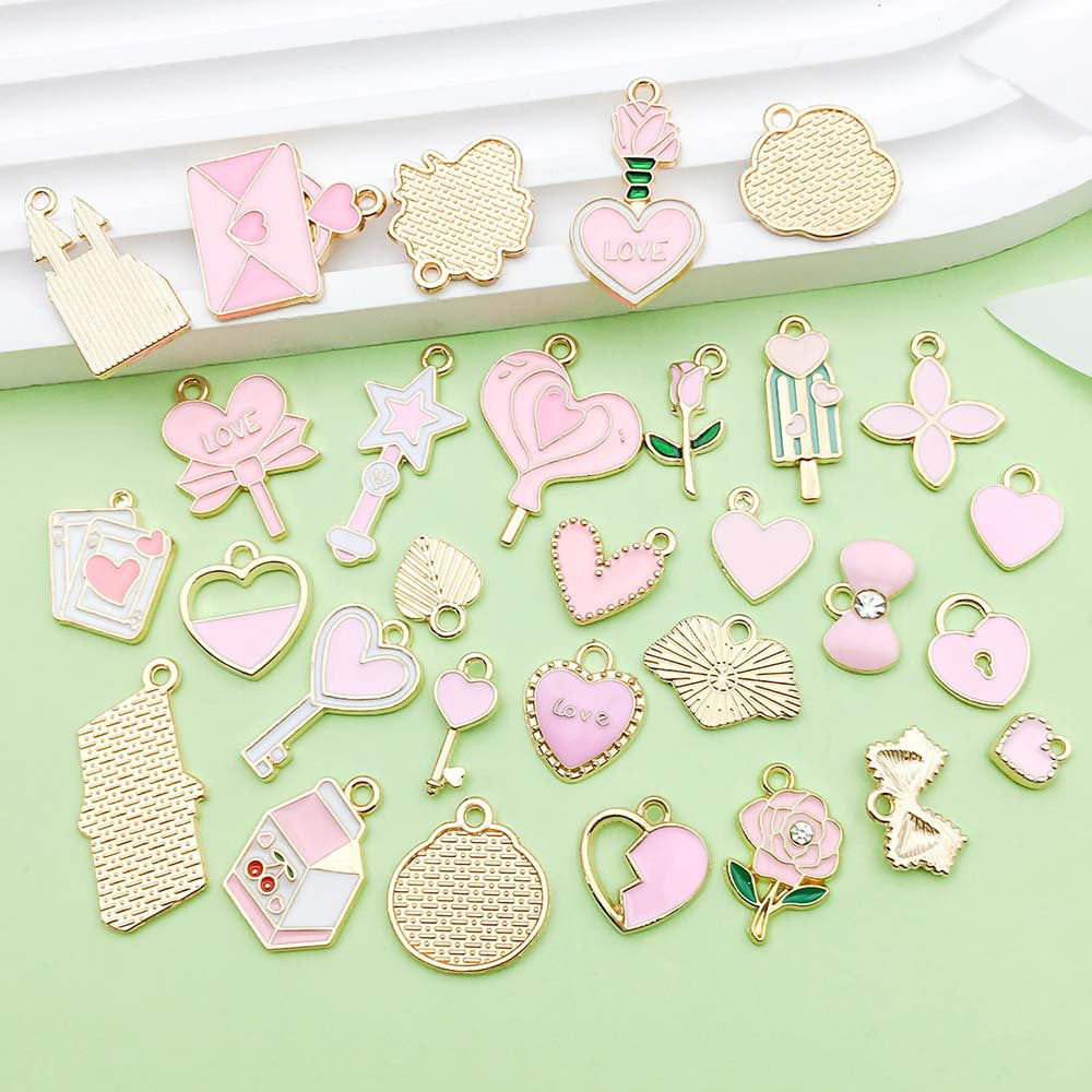 Pink gold plated enamel charm