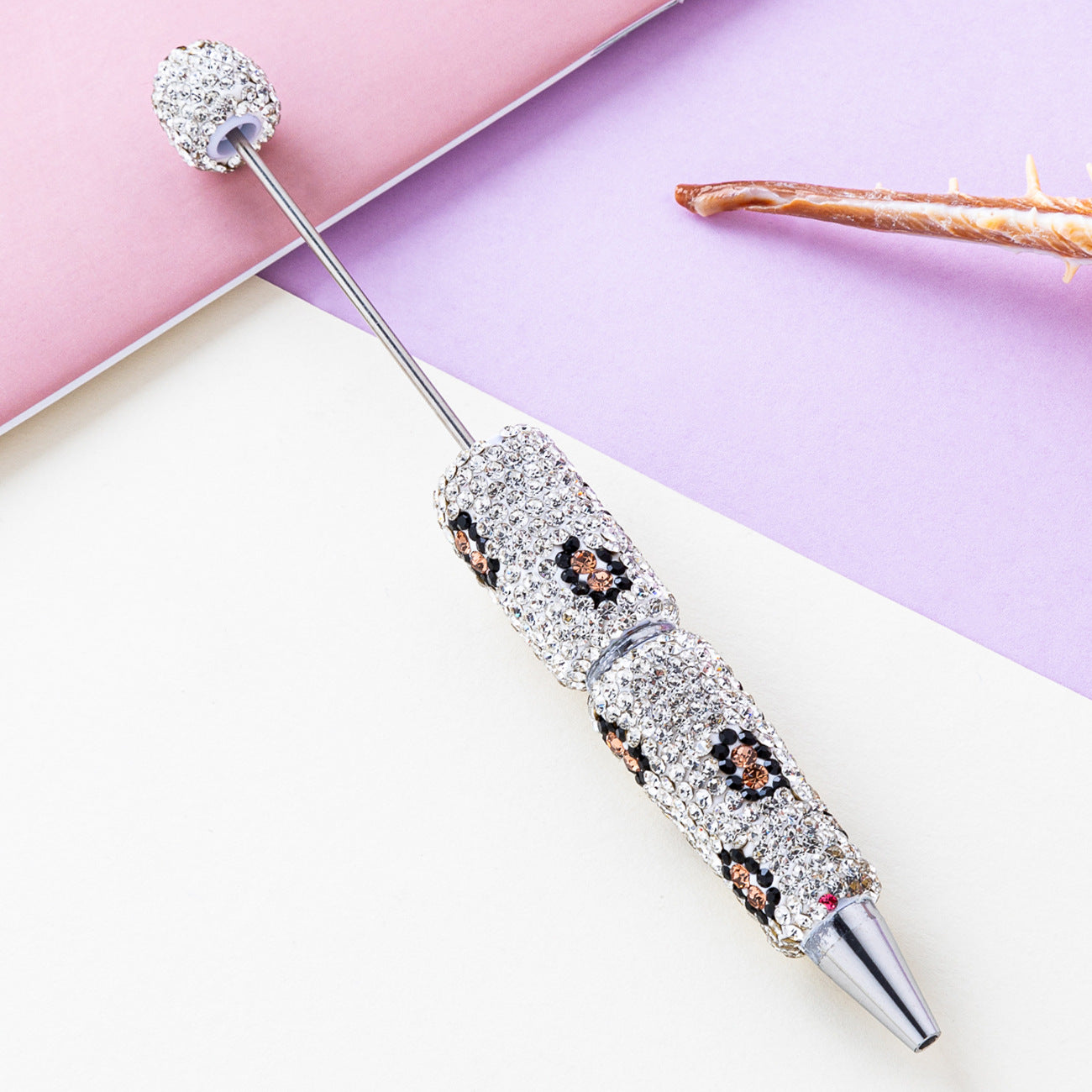 DIY Leopard print bead pen, handmade sticker drill pen