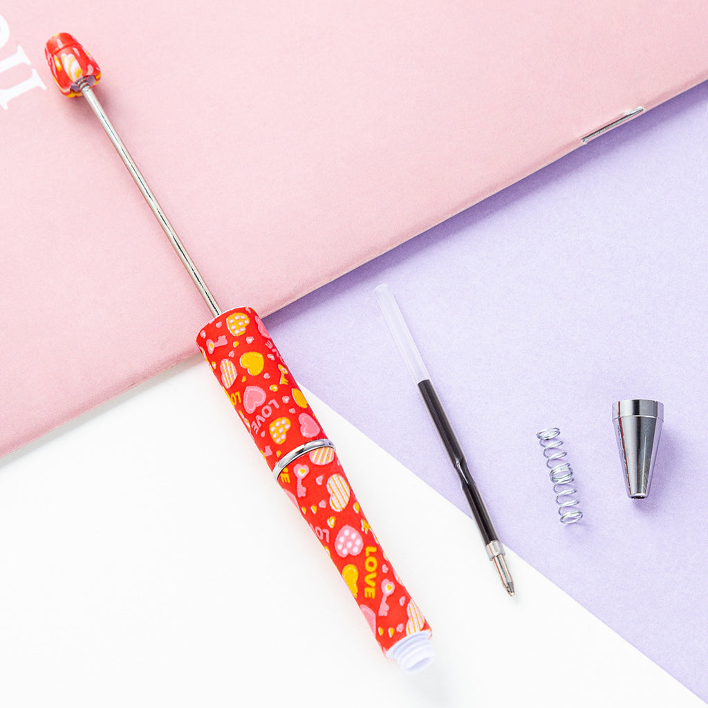 16-Color DIY Valentine's Day love bead pen, creative handmade, printed multi-color beaded ballpoint pen