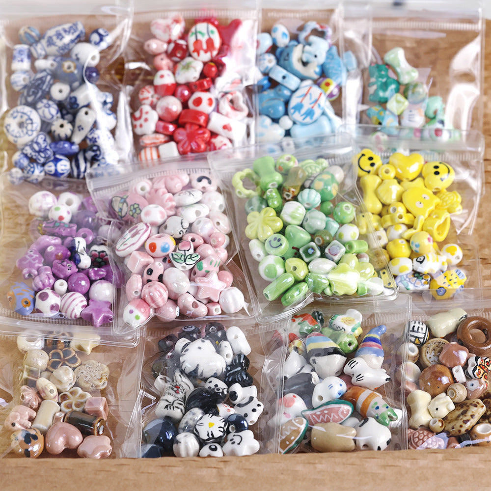 Ceramic mixed beads sets, hand-painted DIY accessories sets