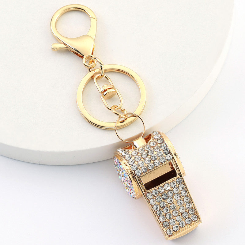 Exquisite Diamond double-layer whistle, keychain, metal crystal whistle, car pendant, keyring