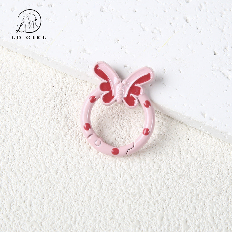 A butterfly spring buckle, mobile phone chain spring ring, cartoon open keychain, DIY alloy accessories
