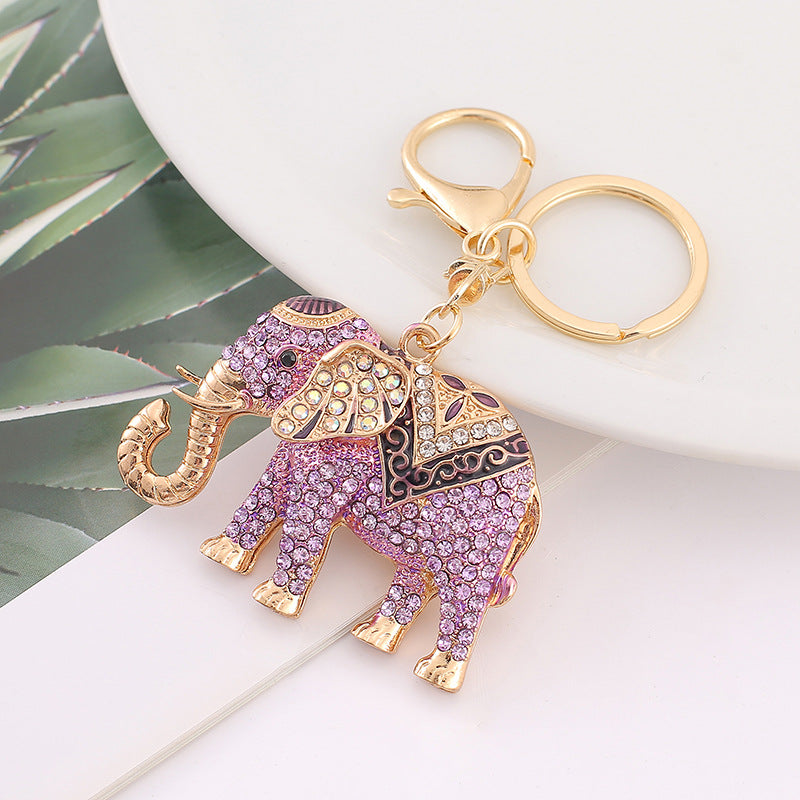 4-Color Thailand style elephant, diamond keychain, metal car pendant, key chain.