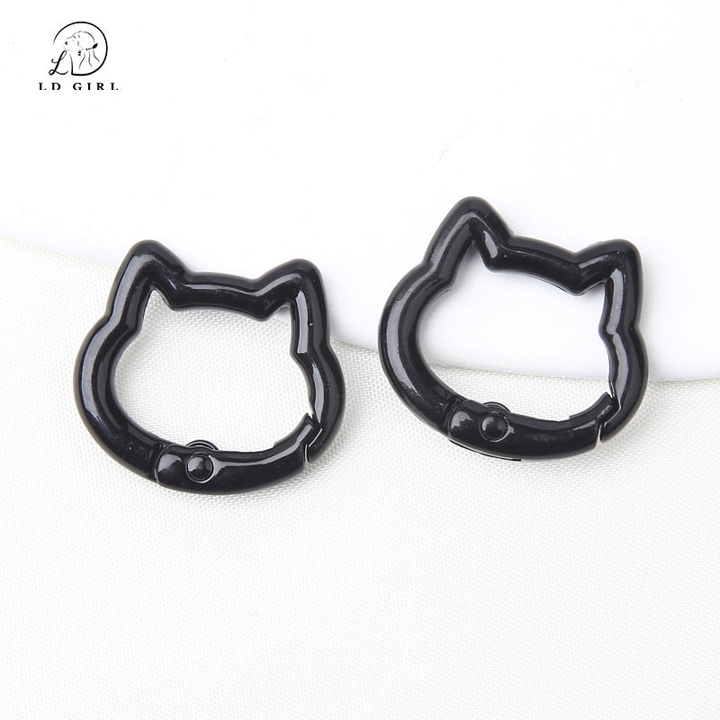 A Color paint cat head spring chain, key chain, DIY accessories, alloy connecting ring