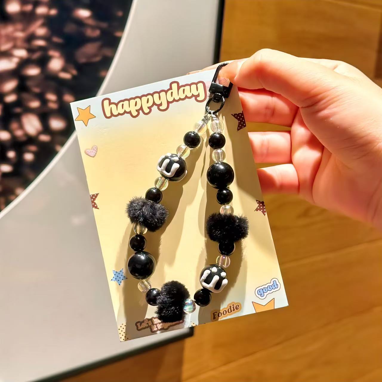 C2 new hairball hand-painted beads/plush mobile phone chain/wrist pendant/bag keychain