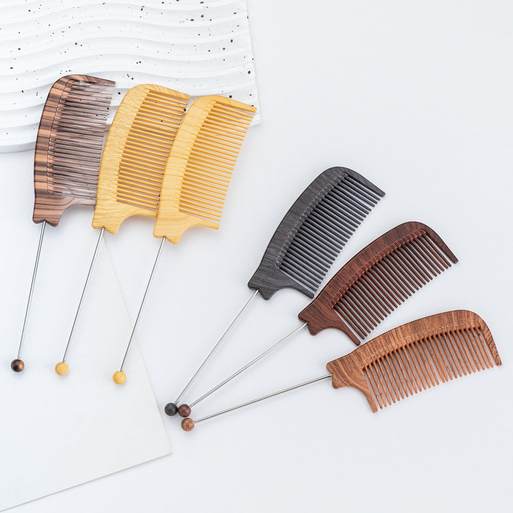 DIY multi-color wood grain beaded comb, makeup comb