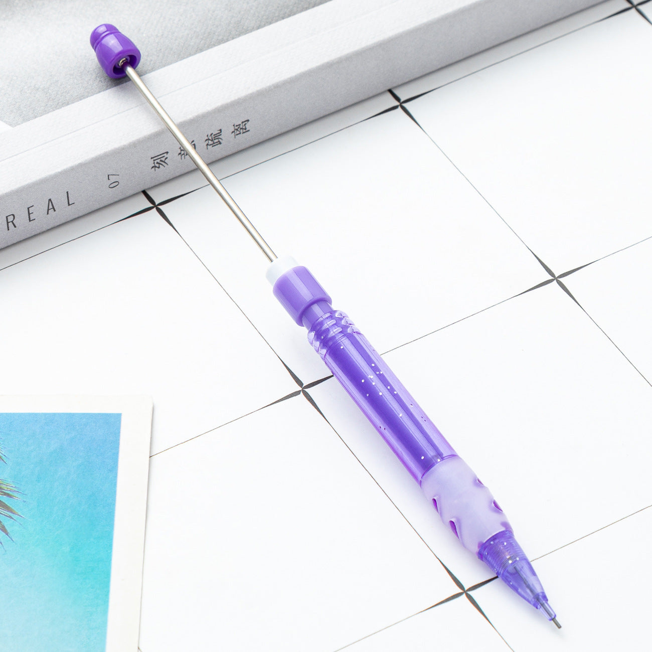 9-Color DIY beaded automatic pencil 0.5mm plastic press automatic pen, children's writing drawing pen office activity pencil