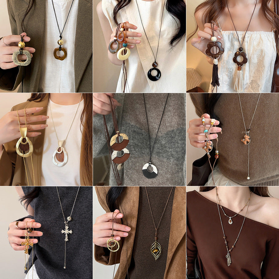 N1,Pendant necklace with long flowing chain