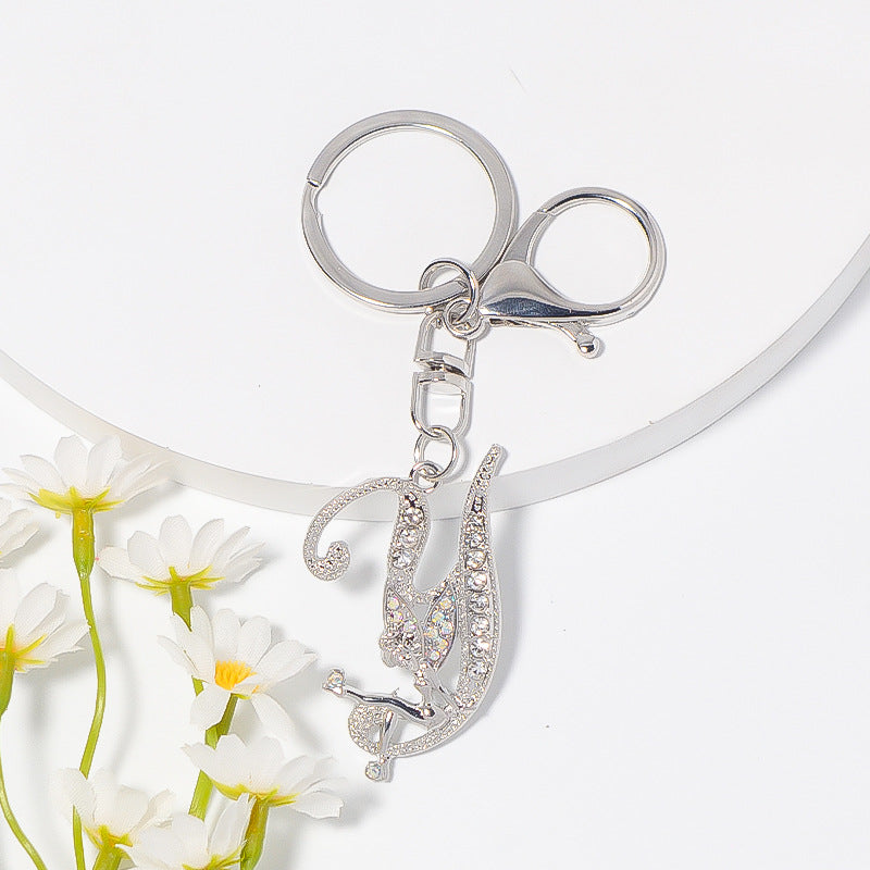 Alloy diamond English letters, key chain, little angel car key pendant