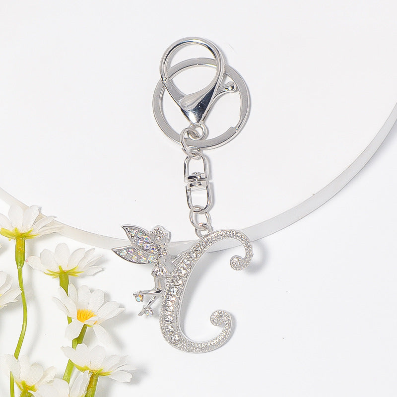 Alloy diamond English letters, key chain, little angel car key pendant