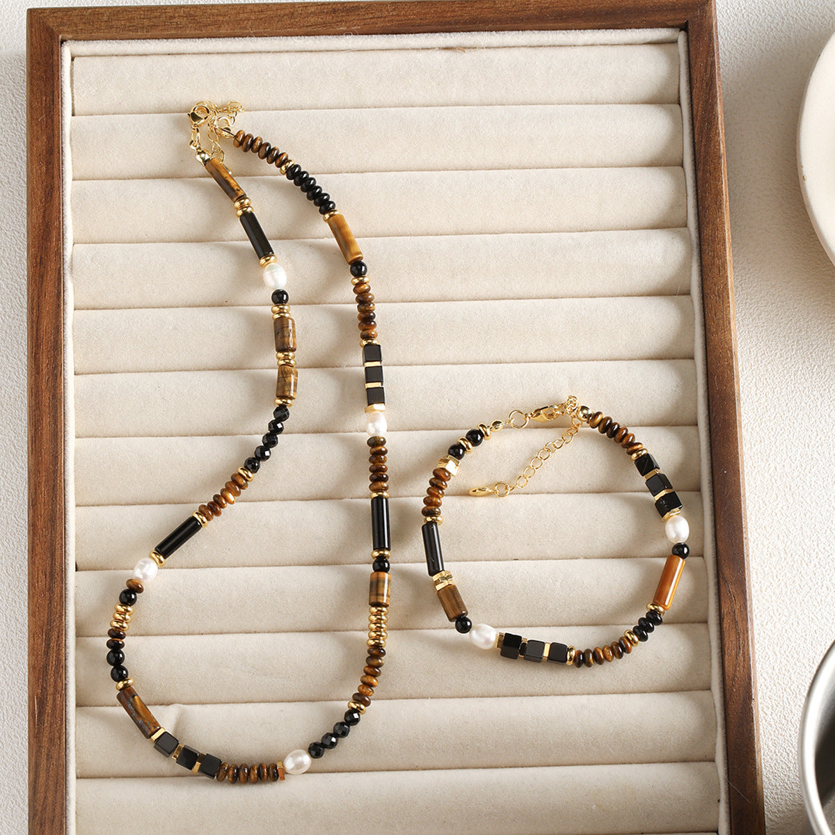 Natural stone, tiger's eye stone, black agate abacus beads, DIY accessories materials