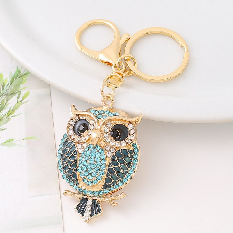 26-Color, Cartoon Owl with Diamonds, Metal Keychain
