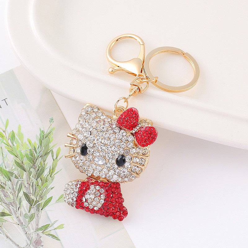 7-Color Diamond cat, car keychain, metal bag pendant, key chain ring.
