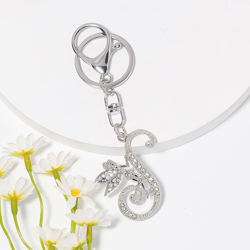 Alloy diamond English letters, key chain, little angel car key pendant