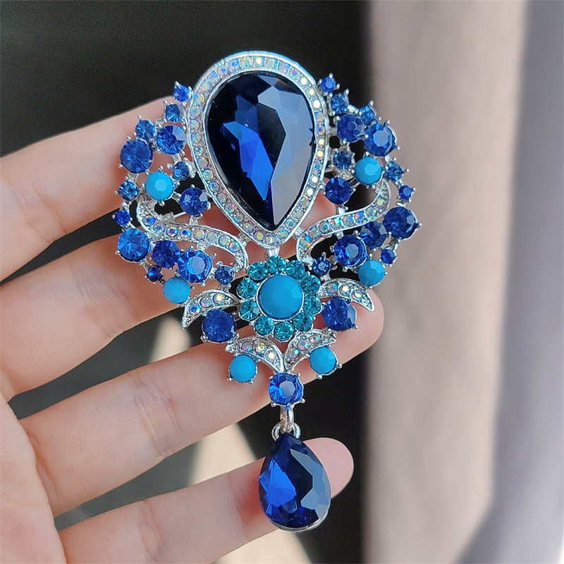 6-Color Stylish Retro Crystal Brooch, Alloy Rhinestone Pin, Colored Pendant Corsage