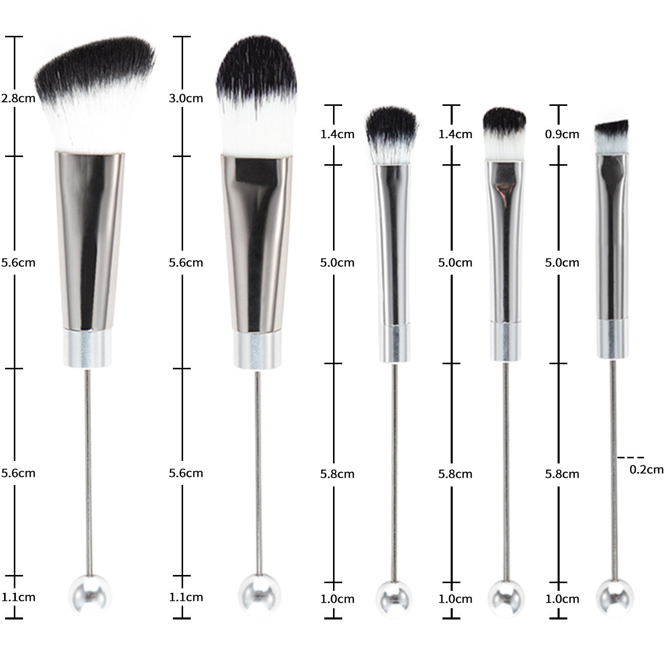 5 DIY Metal Handle Beaded Makeup Brush Set