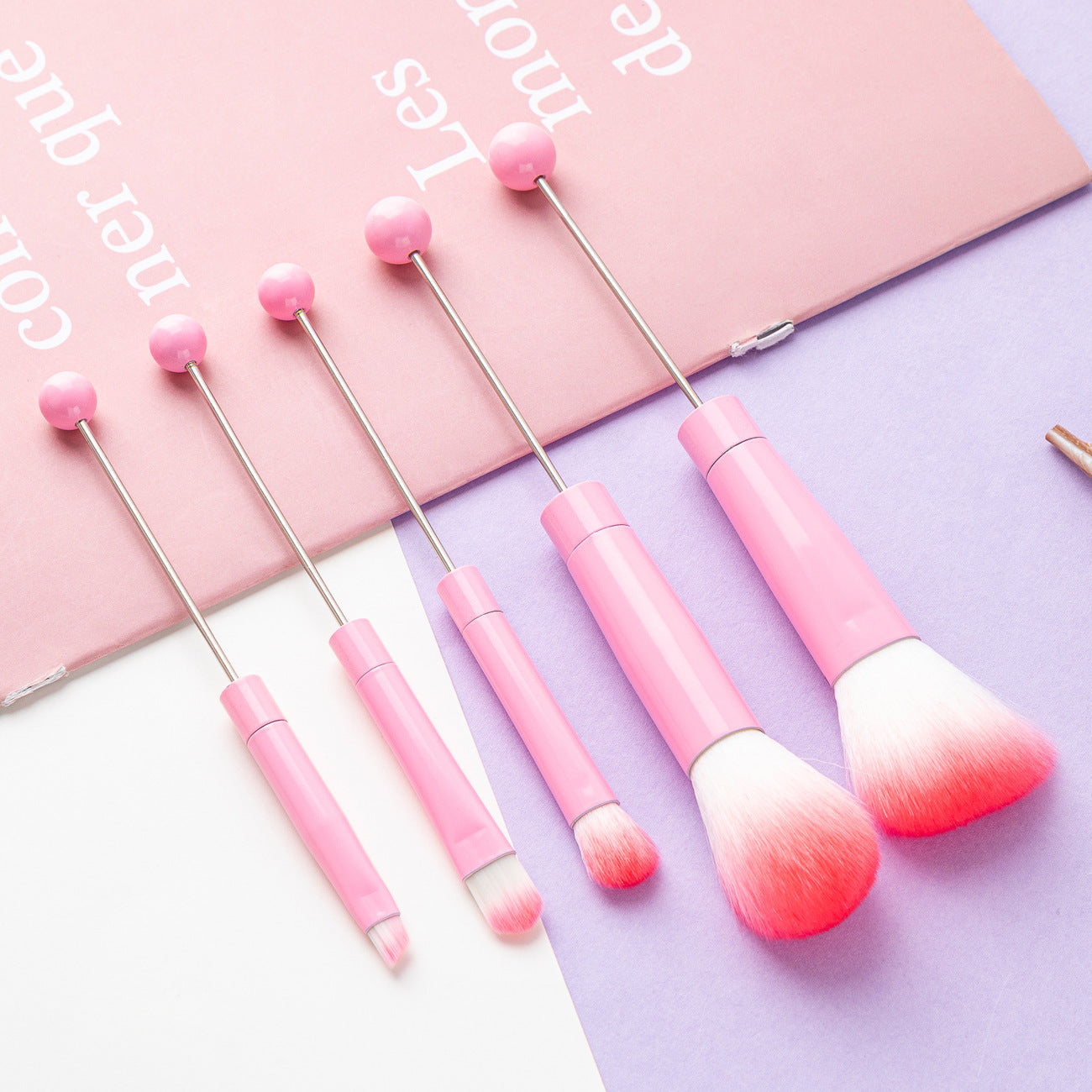 5 DIY metal handles, beaded makeup brush set