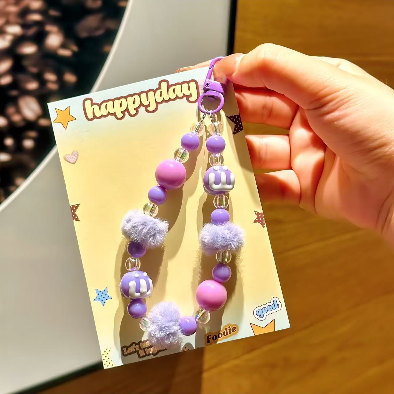 C2 new hairball hand-painted beads/plush mobile phone chain/wrist pendant/bag keychain