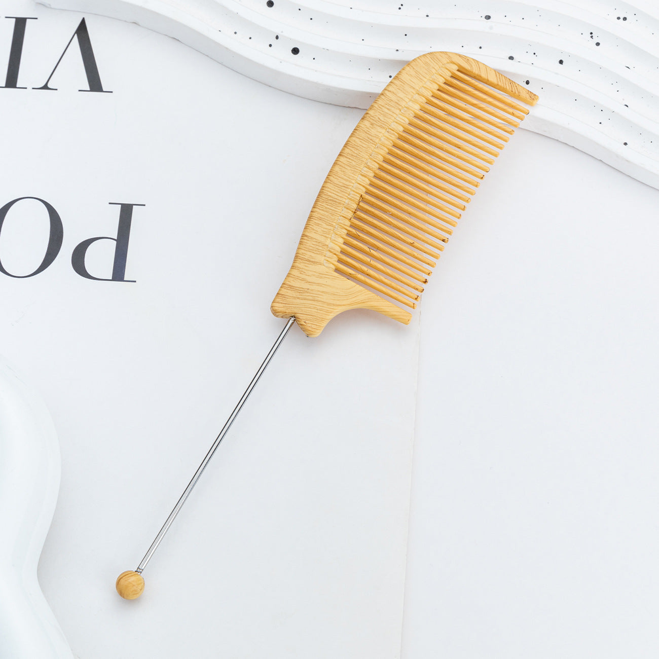 DIY multi-color wood grain beaded comb, makeup comb