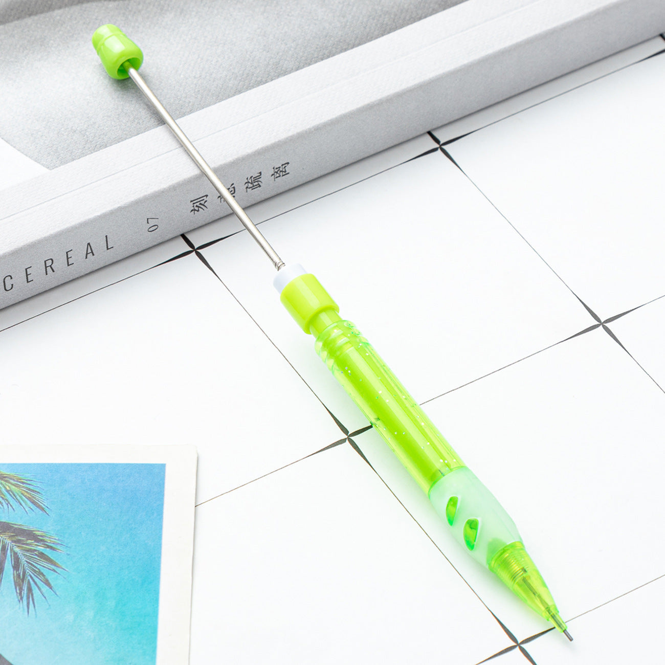 9-Color DIY beaded automatic pencil 0.5mm plastic press automatic pen, children's writing drawing pen office activity pencil