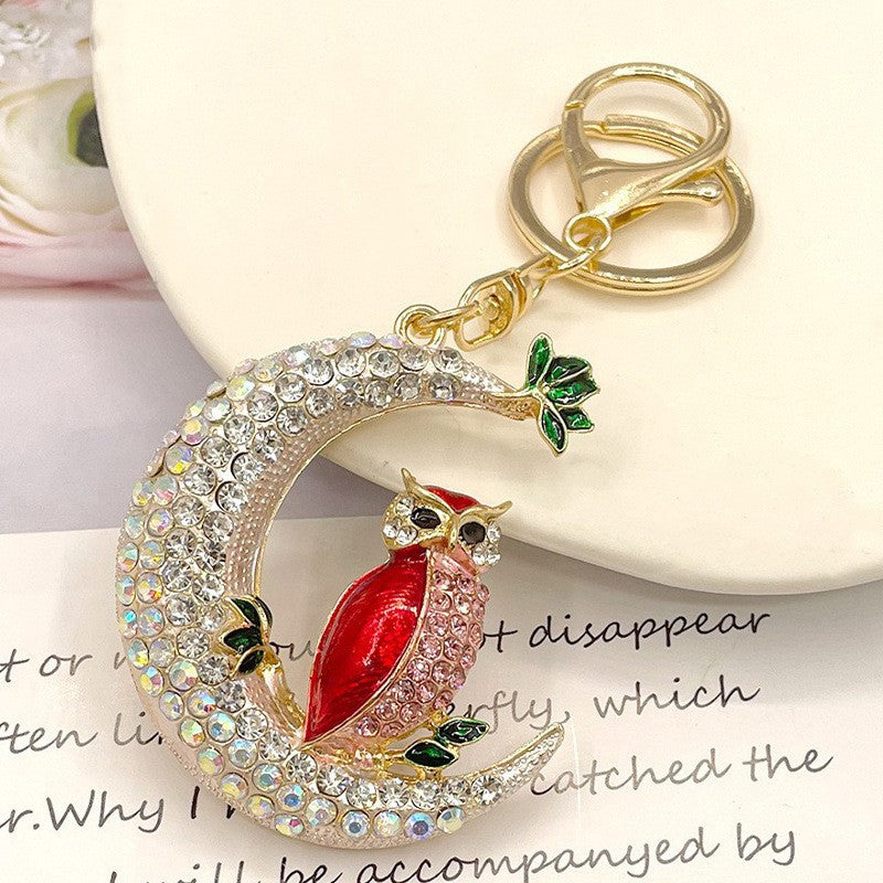 26-Color, Cartoon Owl with Diamonds, Metal Keychain