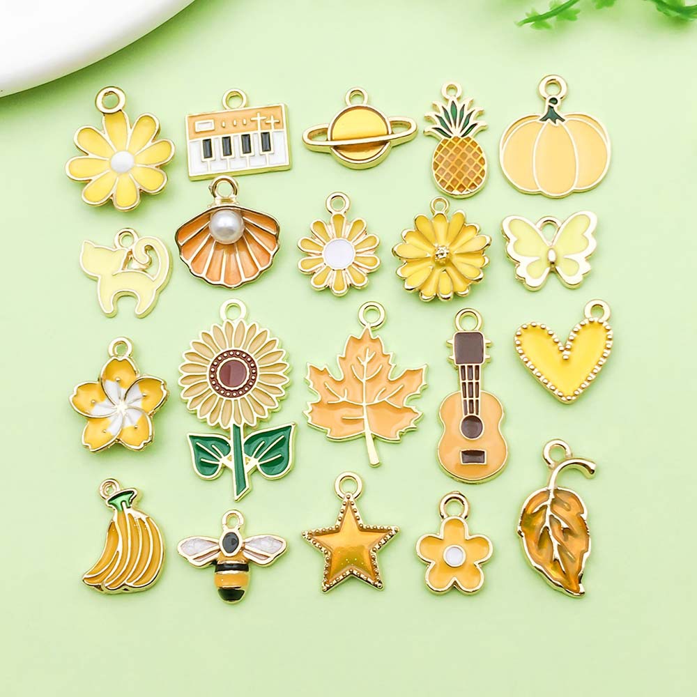 Mixed 20 yellow gold plated enamel charm metal, alloy
