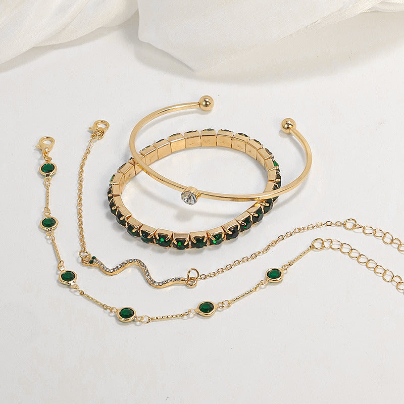 B2,Fashion Green Grandmother Diamond Bracelet Set
