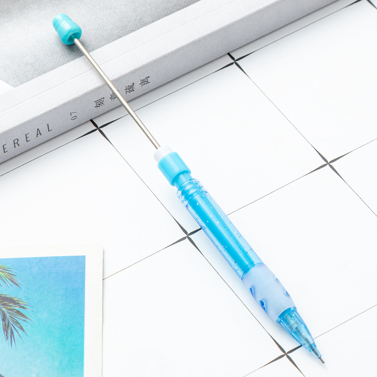 9-Color DIY beaded automatic pencil 0.5mm plastic press automatic pen, children's writing drawing pen office activity pencil