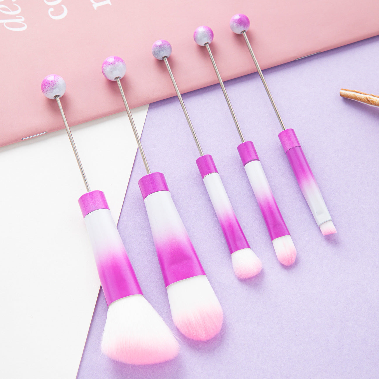 5 DIY metal handles, beaded makeup brush set